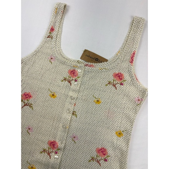 NATURAL LIFE Tops - NWT NATURAL LIFE Fitted Tank Top Ivory Minimalist Floral Button Up Women's L